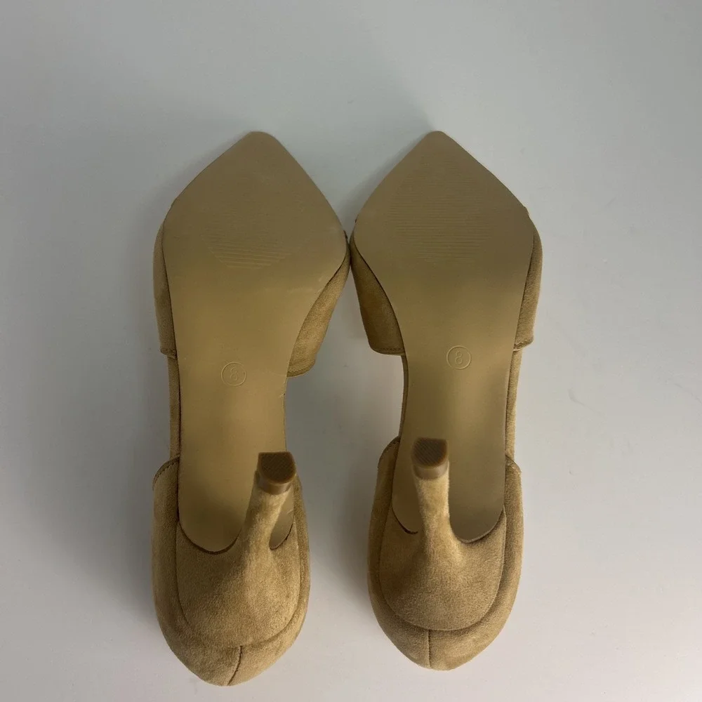 Coutgo Nude Suede Eyelet Bow Stiletto Heels Pointed Toe‎ Ankle Strap Size 8 NWB